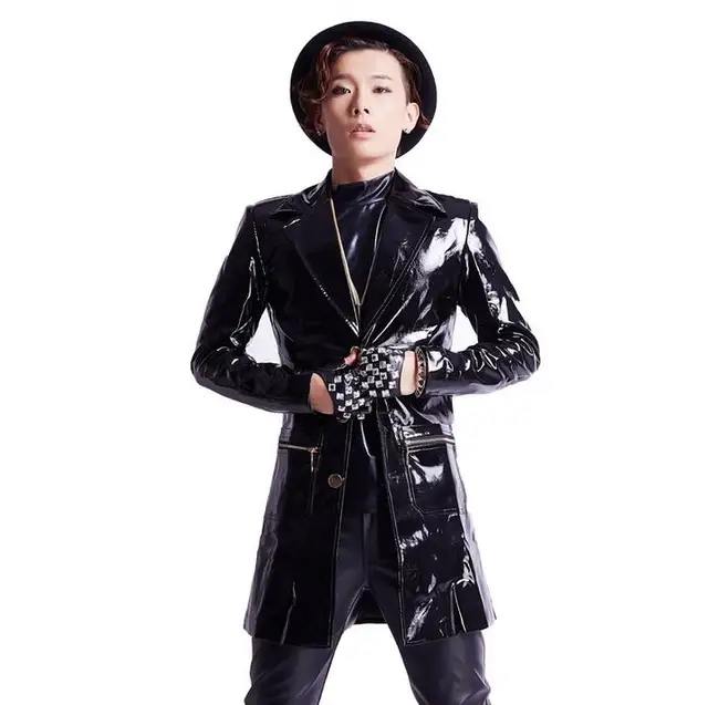 nightclub dj korean mens clothing patent leather jackets plus size leather jackets plus size