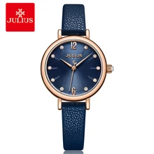 Юлий Для женщин часы для маленькие запястья дамы Одежда высшего качества роскошный синий Наручные часы Япония движение Водонепроницаемый кожа часы JA-1077