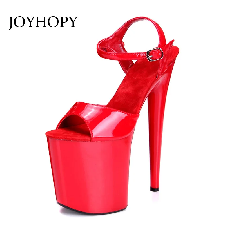 

JOYHOPY 20cm Heel Gladiator Sandals Women PU Leather Peep Toe Super High Heels Plus Size 34- 43 Party Stage Woman Platform Shoes