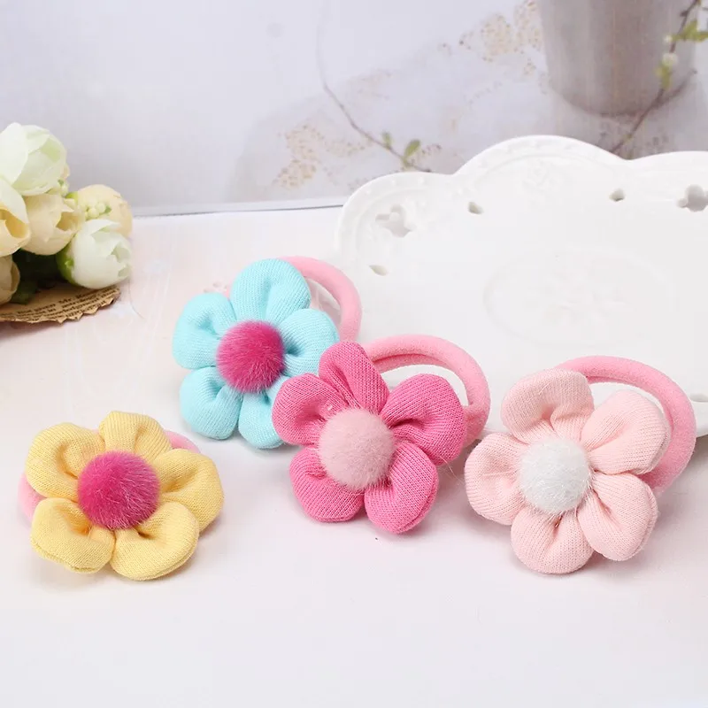 

M MISM Children Flower Elastic Hair Bands Pompom Gum For Hair Ponytail Holders Girls Kids Cute Lovely Hair Tie Rope Accessories