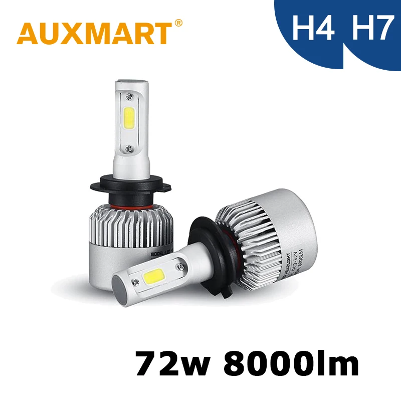 Auxmart 72w/set H7 H4 Car Headlight Kit Single Beam / High Low Beam COB Chips 12V 24V For HYUNDAI AUDI TOYOTA SKODA PEUGEOT BMW