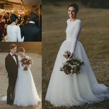 Простые Свадебные платья в стиле Country с длинными рукавами; недорогая обувь; с мягкой Тюль ТРАПЕЦИЕВИДНОЕ свадебное платье свадебные платья индивидуальный заказ свадебные платья