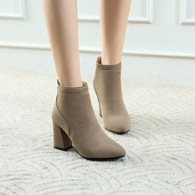 

Big Size 11 12 13 14 15 16 17 18 19 Suede pointed thick heel side zipper short tube square heel short plush fashion boots