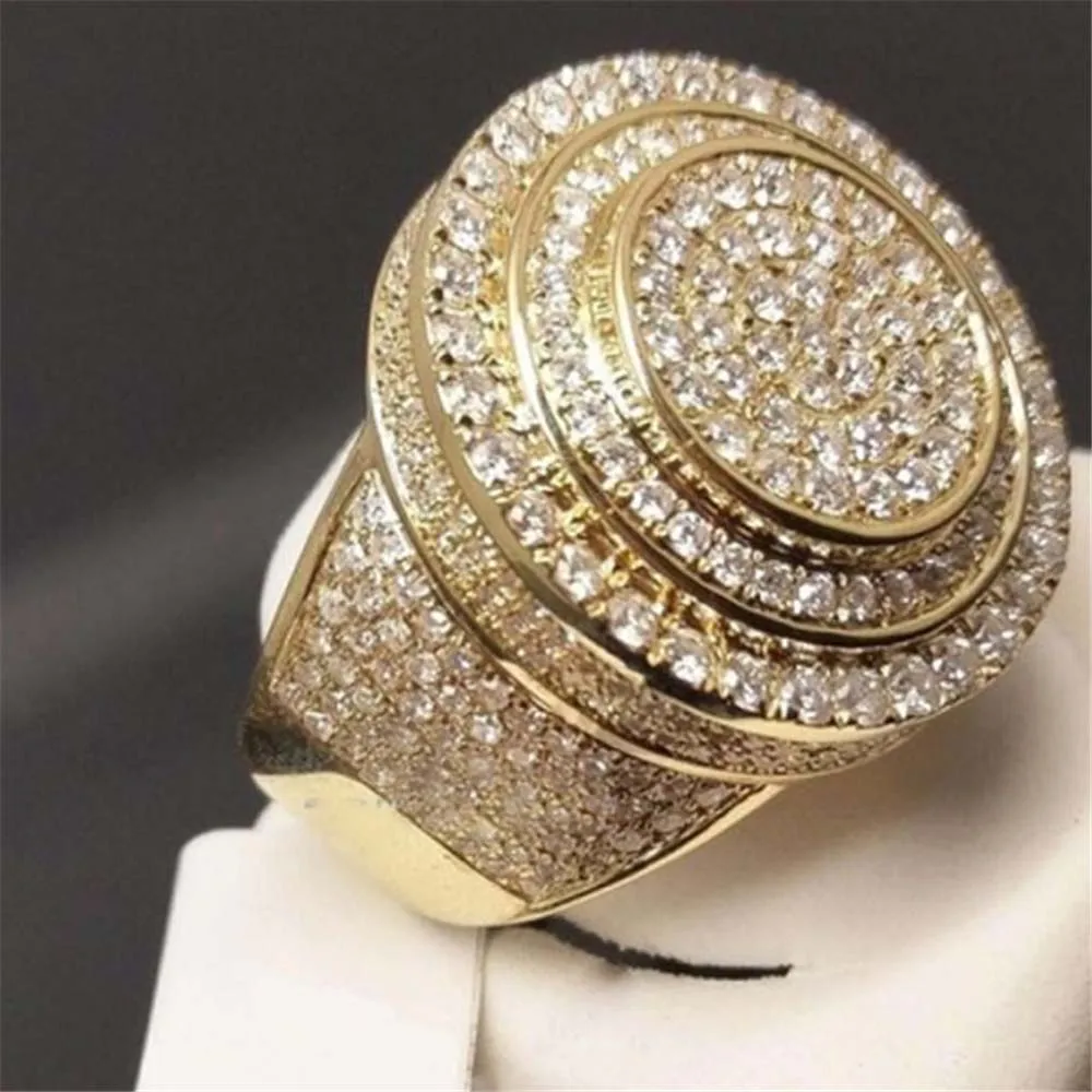 

Bling Iced Out Hip Hop CZ Finger Ring Gold Filled Copper Micro Paved AAA Zircon Big Wedding Engagement Jewelry For Men
