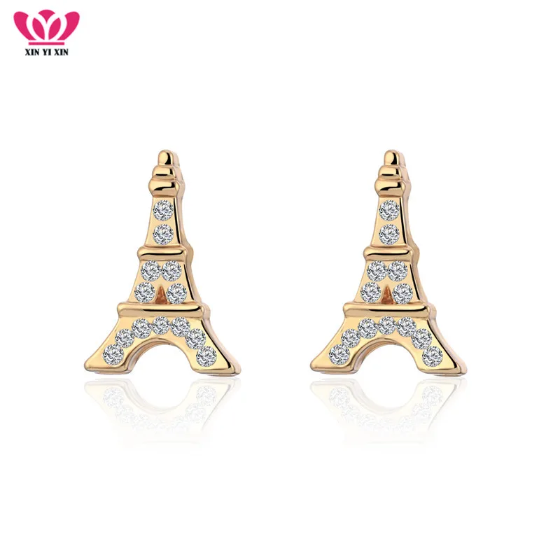 

New Cubic Zirconia Eiffel Tower Stud Earrings Women Tiny CZ Gold Silver Earring For Girl Wedding Party Jewelry Summer Fashion