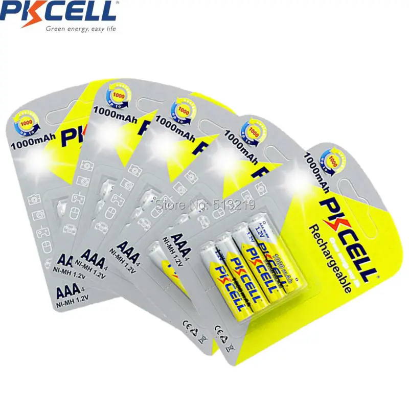 

20Pcs/5Card PKCELL Ni-MH 1000mAh 1.2V AAA Rechargeable Battery Batteries for Camera Flashlight Toy,Home TV remote control