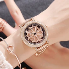 2017 New Women Watch Stainless Steel Watches Lady Shining Rotation Dress Watch Big Diamond Purple Wristwatches Lady Clocks hours