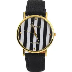 Женские часы классические Stripes печати искусственная кожа женщина мужчина любовник аналоговые Кварцевые наручные часы A10