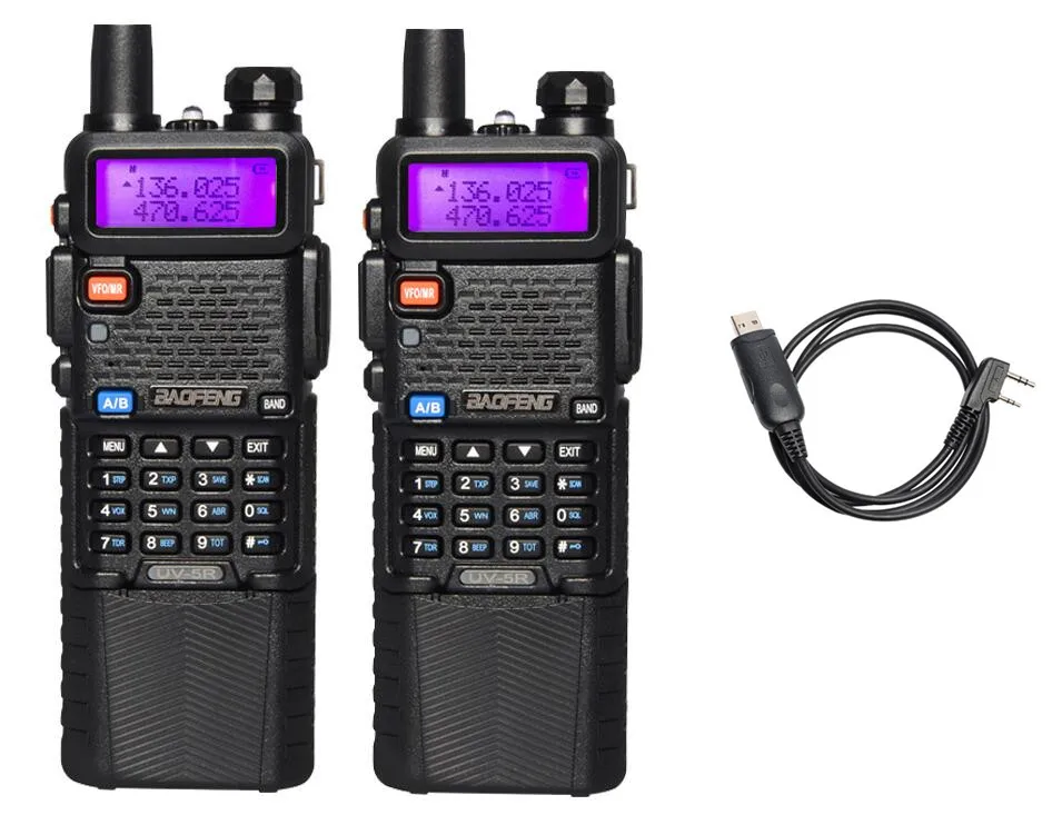 2 шт портативная рация BaoFeng UV-5R CB Ham Радио 3800 батарея Двухдиапазонная UHF VHF портативная Рация Набор любительская радиостанция - Цвет: with cables