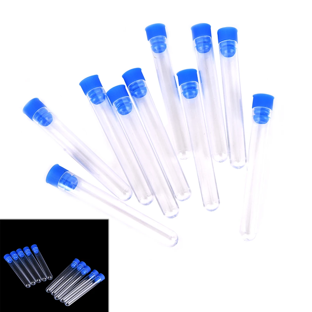 10pcs  Clear Plastic Test Tubes Hard Plastic Test Tube With Wing Plug for Office School Chemistry Supplies 15x100mm