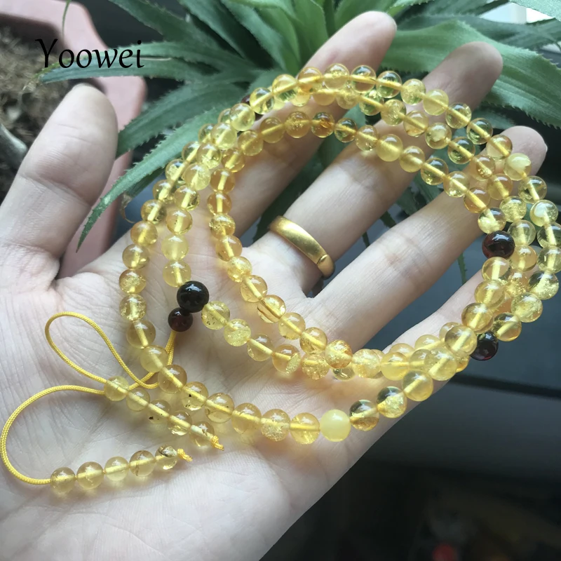 

Yoowei 5.2mm 12.5g Natural Amber Bracelet 108 Mala Beads 63cm Meditation Buddhist Round Genuine Amber Beaded Jewelry Wholesale