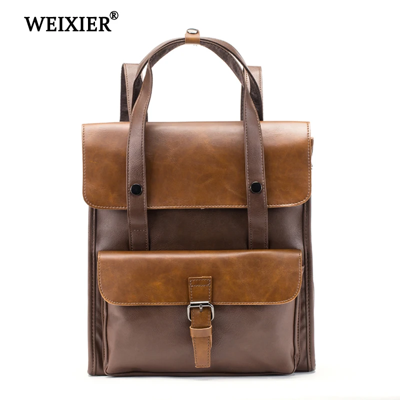 

WEIXIER Large Capacity Men's PU Travel Backpack New H Multi-Function High Quality Backpack Men's Retro Fashion Casual Backpack