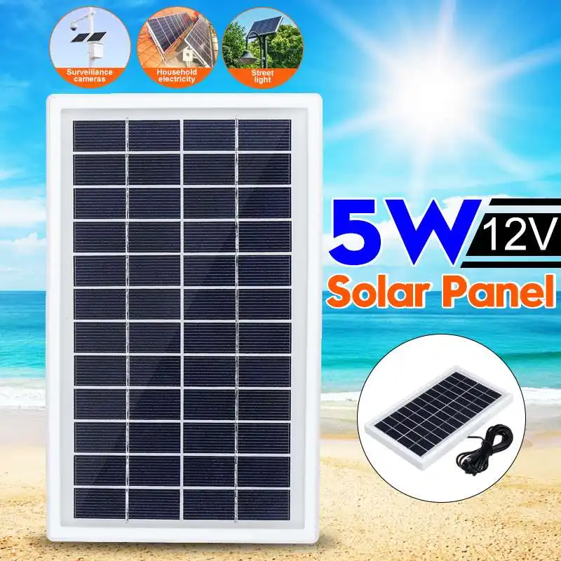 

5W 12V Solar Panel Polysilicon Solar Cell + 3 Meter DC Cabel for Car Street Light Outdoor Phone Charger Solar Generator Travel