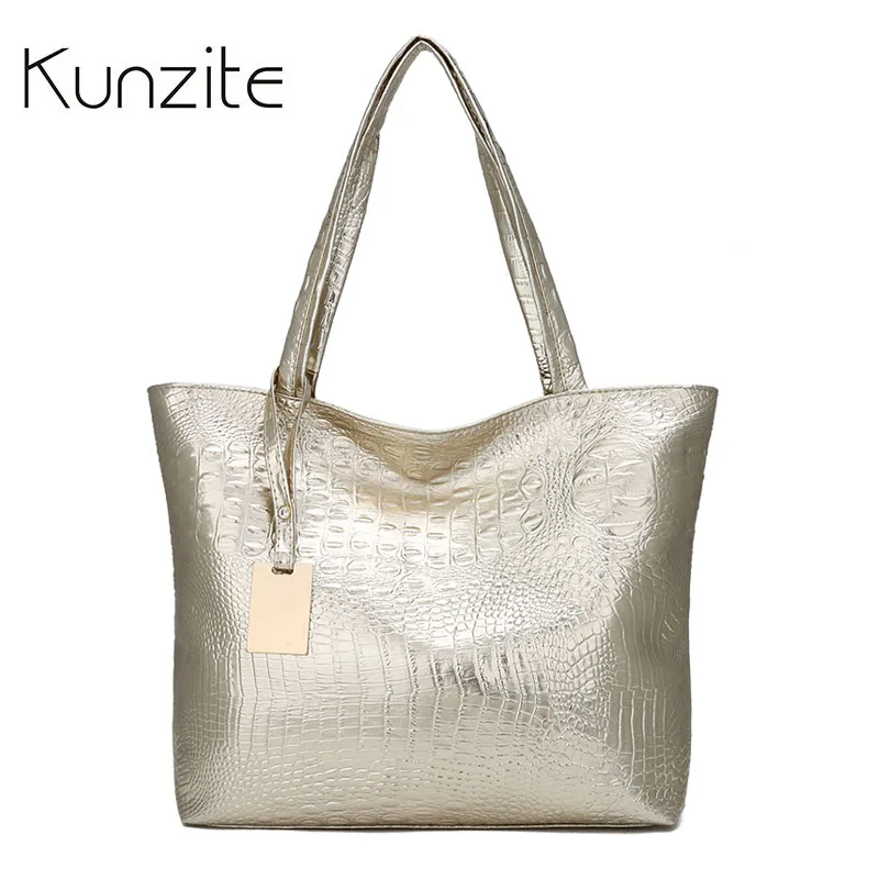 

Kunzite Crocodile Pattern Soft Women Leather Handbag Silver Gold Black Shoulder Bag Big Female Casual Tote Bag Ladies Hand Bags