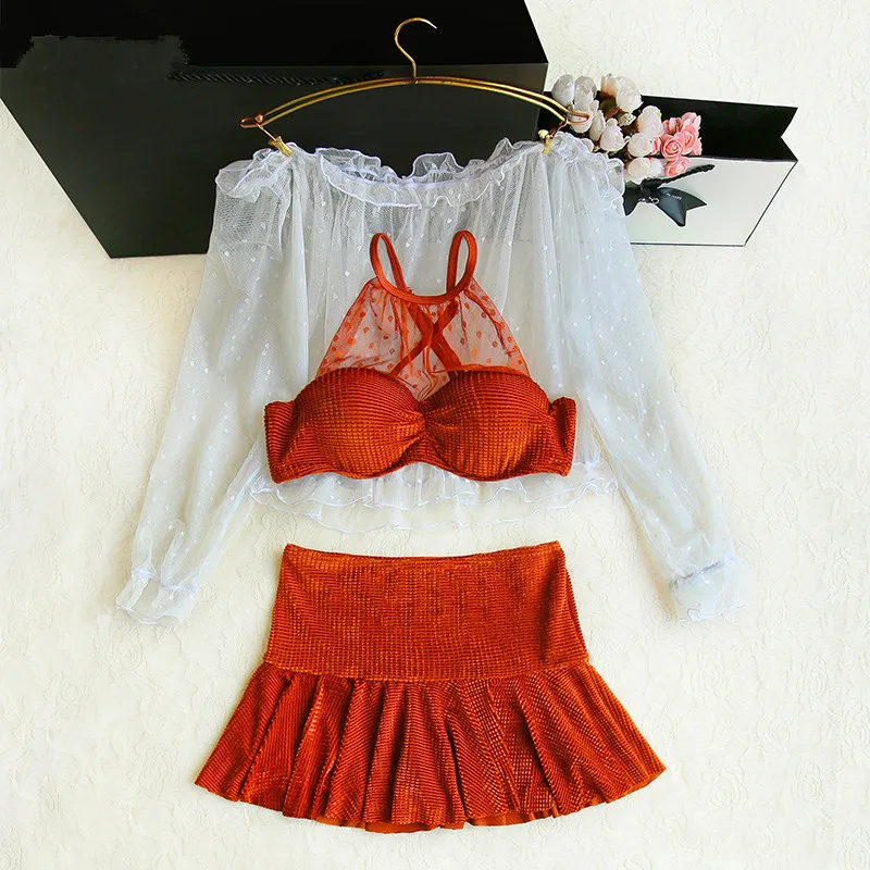 

2019 New Bikinis Women Swimsuit High Waist Bathing Suit with lace smock Swimwear Push Up Bikini Set Vintage Beach Wear Biquini