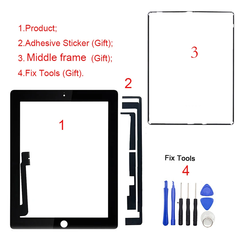 

1Pcs New Touch Screen Digitizer For iPad 4 4th Gen A1458 A1459 A1460 9.7" LCD Outer Front Glass Panel+Bezel Replacement