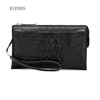 

Men's wallet crocodile pattern cow leather men clutch bag male mobile phone bag business money purse fashion card holder wallet