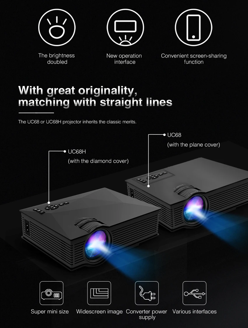 VIVICINE UC46 ترقية UC68 UC68H WIFI جهاز عرض صغير ، HD المحمولة HDMI USB PC 1080 p المسرح المنزلي لعبة فيديو Proyector متعاطي المخدرات