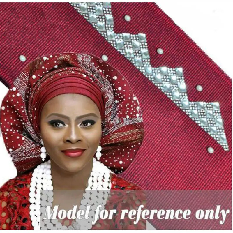 Оптовая продажа 2017 африканские камни и бусины aso oke gele Нигерия длина 8 6 м реальный