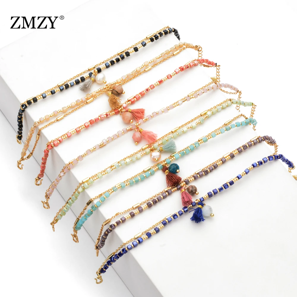 

ZMZY Slim Cute Square Glass Crystal Beads Bracelet Colorful Women's Bracelet Friendship Bracelet Adjustable Bohemian Jewelry