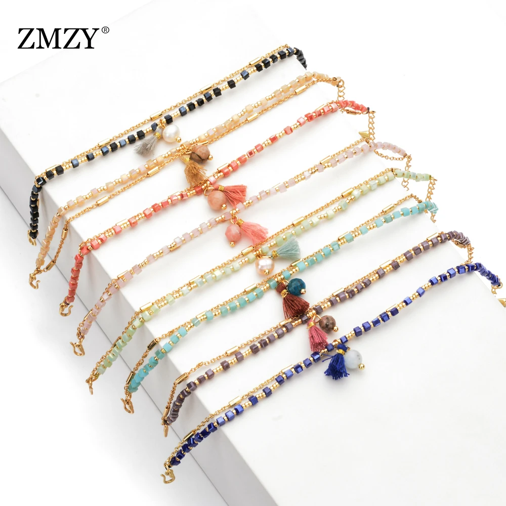 ZMYA Women Fashion Plated Tone Chain Glass Crystal Beads Rhinestone Charm Bracelets ZMYA Women Fashion Plated Tone Chain Glass Crystal Beads Rhinestone Charm Bracelets