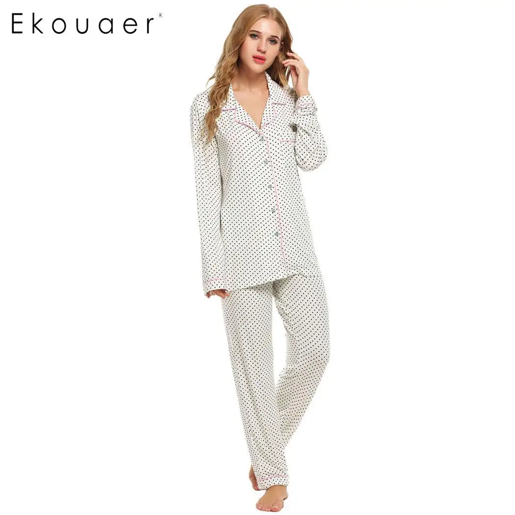 Ekouaer пижамы женские с длинным рукавом пижамы мягкие пижамы набор женский сна из двух частей Домашняя одежда Пижамный костюм XS-XXL - Цвет: W