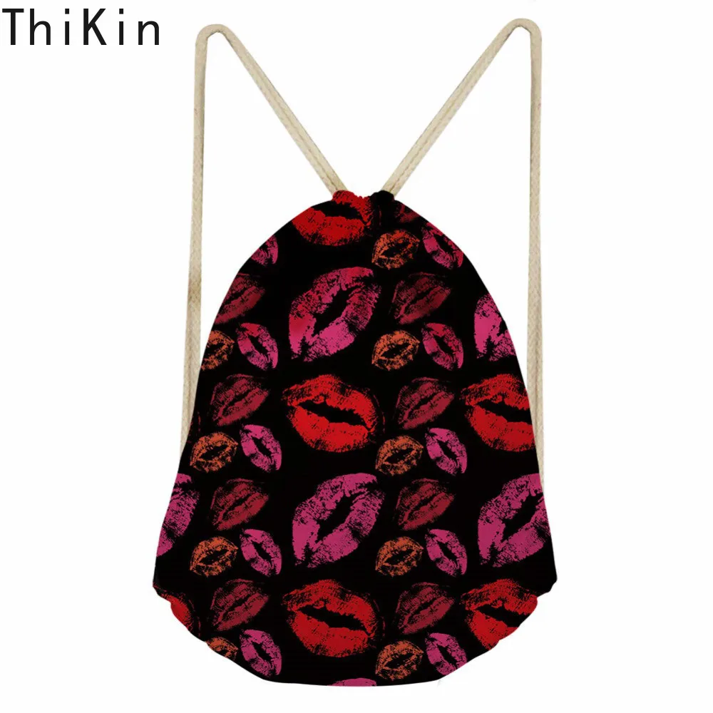 

THIKIN Women's Sexy Lips Printing Drawstring Bags Sports Fitness Ladies Gym Bag Female Small Athletic Backpack Swim Bagpack