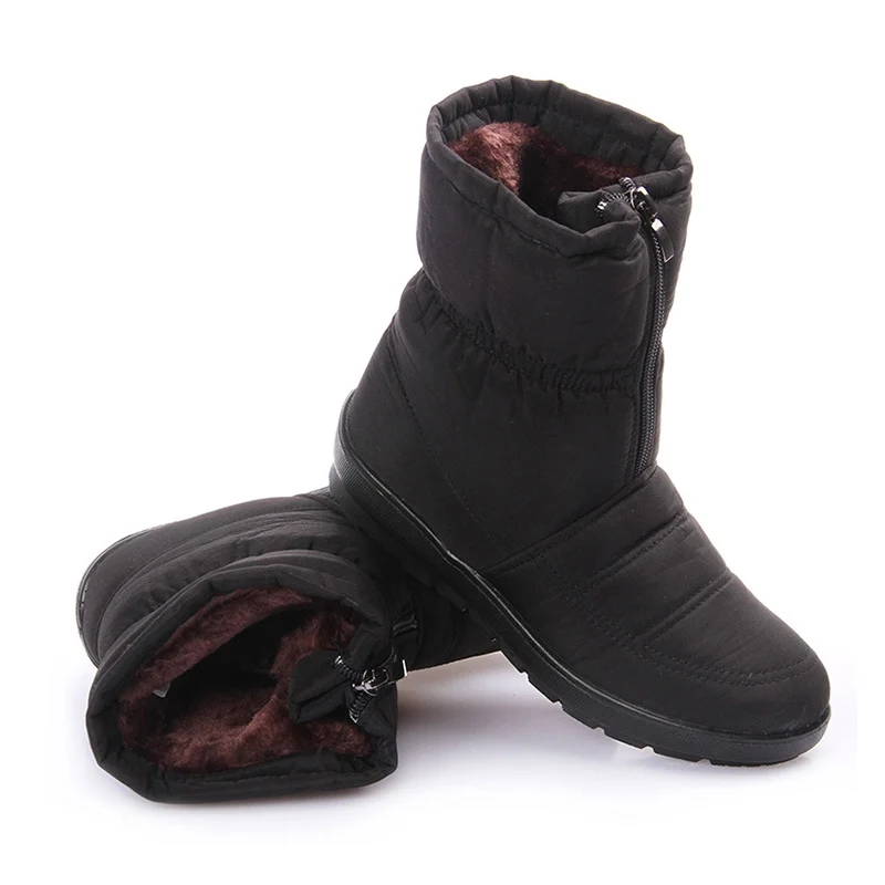 Зимняя обувь; женские водонепроницаемые зимние ботинки; теплые плюшевые модные женские ботинки для холодной зимы; женские Брендовые ботильоны; ZH2387 - Цвет: Черный