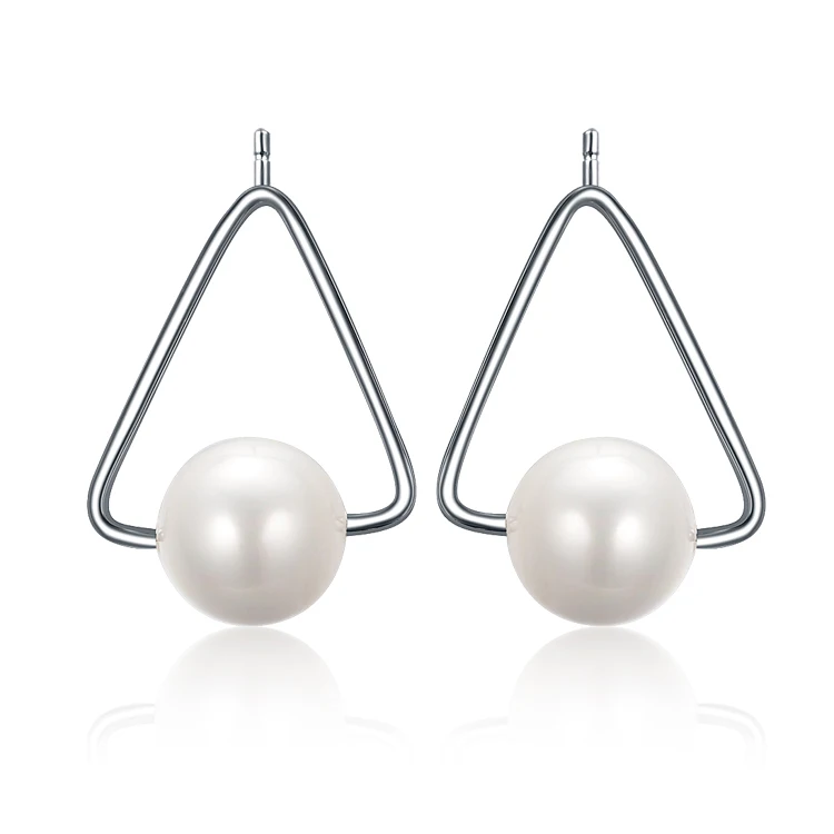 

2015 New arrival high quality fashion triangle pearl 925 sterling silver ladies`stud earrings jewelry gift