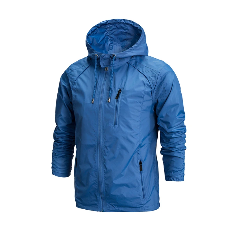 Litthing летняя повседневная мужская куртка с защитой от ультрафиолета, Мужская ветровка с капюшоном, водонепроницаемая Базовая уличная одежда с длинным рукавом - Цвет: sky blue Style A