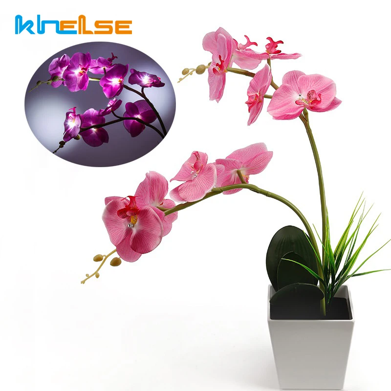 New 35CM LED Blossom Orchid Flower Light LED Lighted Artificial Orchid Arrangement 2*AAA Battery
