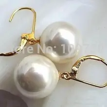 AAAA идеально круглые 16 мм белого жемчуга из раковины ЮЖНОГО МОРЯ серьга левербек