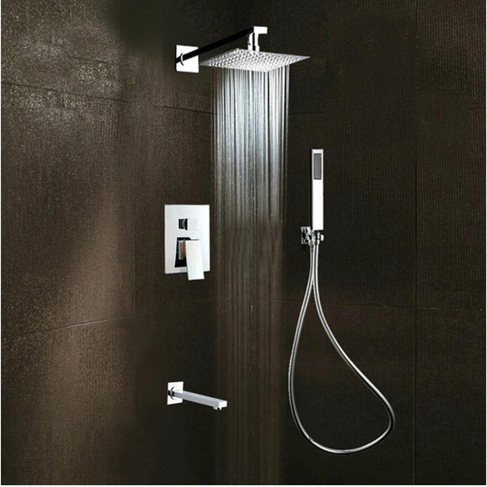 

Newly Arrival Square Rain Shower Head Faucet 3 Ways Valve Mixer Tap Tub Spout Hand Shower