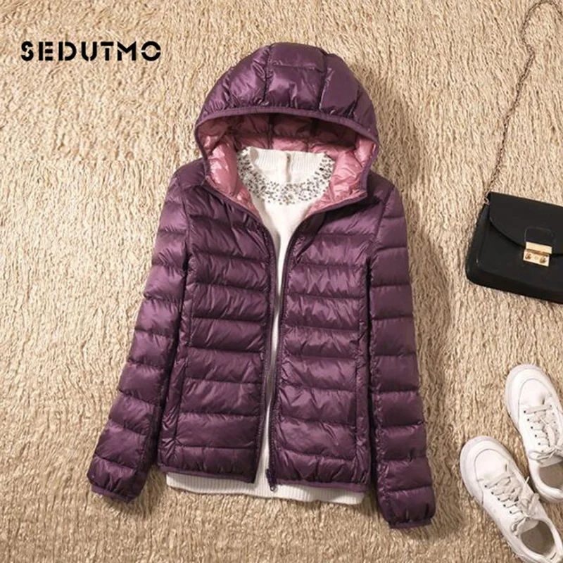 

SEDUTMO Winter Duck Down Coat Women Ultra Light Hooded Jackets Two Side Wear Coat Spring Puffer Jacket ED602