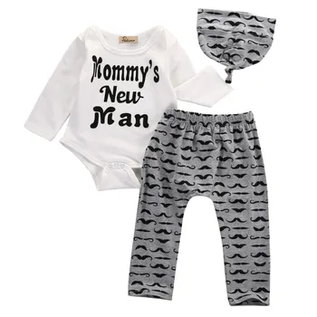 

3PCS New 2018 Sring Autumn Fashion Letter Print Newborn Baby Boys Tops Romper Pants Leggings Hat Sport Outfits Clothes Set