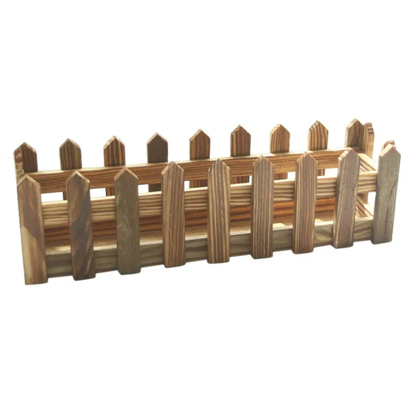 2019 new Figurines Wooden palisade Brown Fence Wood Flower Cute Vase Pots Planter Simulation Home Garden Decoration #4A19 (1)