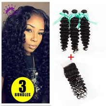 Deep Wave Virgin Indian Deep Curly Hair Weave Human Hair Lace Closure Virgin Lace Closure With