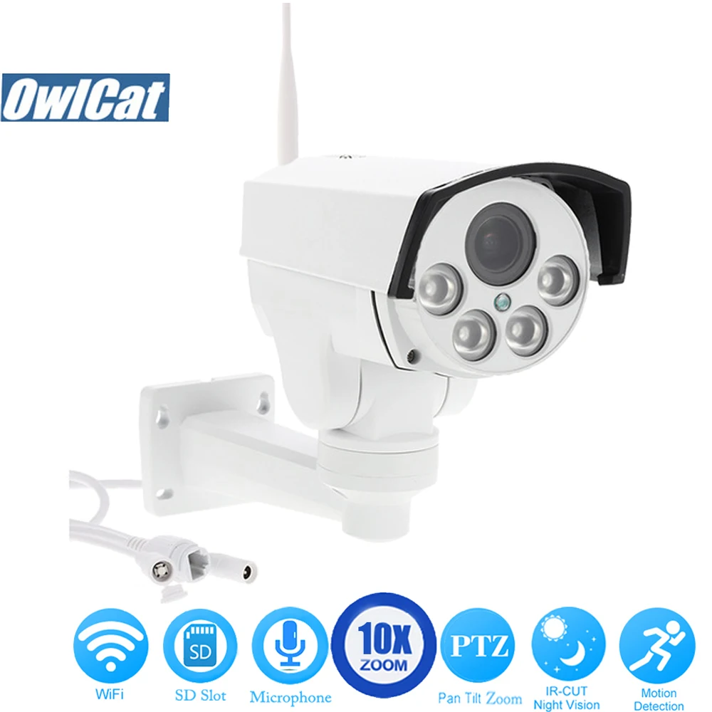 Offerte OwlCat HD 1080 p Impermeabile Outdoor Pallottola PTZ del IP di Wifi Della Macchina Fotografica 2.0mp 5X 10X Zoom Ottico Senza Fili Audio Mic IR Onvif 2.4 SD Card