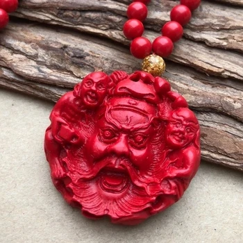 

Natural cinnabar pendant, carved red Zhong Kui pendant, lucky charm, men's and women's sweater chain