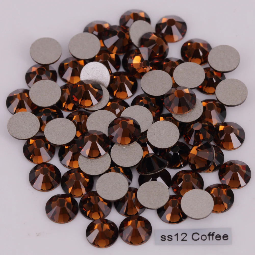 ss12 (3.0-3.2mm) Coffee Glue On Rhinestones for Nail Art 1440pcs/Pack AAA Flat Back Non Hotfix | Красота и здоровье