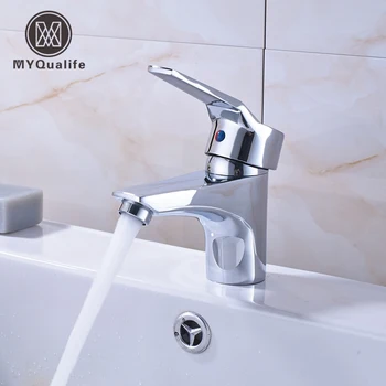 

Free Shipping Bathroom Vanity Sink Faucet Brass Chrome Short Basin Washing Mixer Taps Deck Mounted One Hole