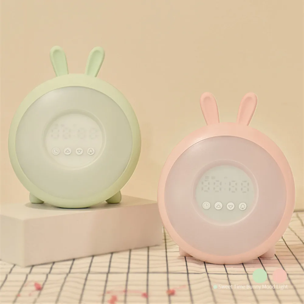 Bunny Alarm Clock with Touch Sensor Colorful LED Night Light Sunrise Sunset Modes Stepless Dimming Rabbit Bedroom Bedside Lamp (10)