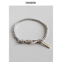 Корейский S925 стерлингового серебра ювелирные изделия Дизайнер Винтаж Тонкий толстый браслет с прямоуголными звеньями любовника браслет из серебра, ювелирные украшения