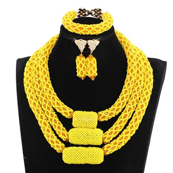 

Yellow women fashion jewelry set wedding bridal jewelry trendy nigerian wedding african beads jewelry set Free shipping JB117