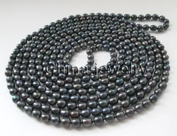 

P7548 -100" 6-7mm black baroque freshwater pearl necklace