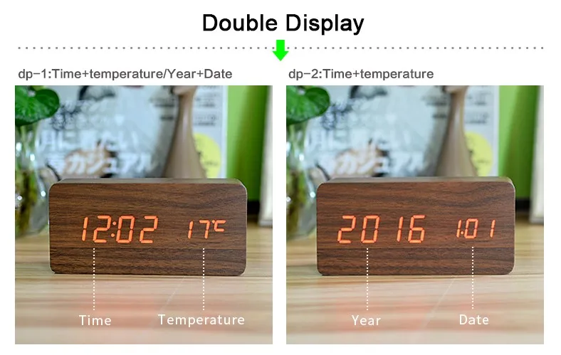 Фибисонические Будильники с термометром, деревянные светодиодные часы, цифровые настольные часы, электронные часы со стоимостью