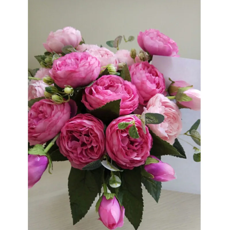 Artificial Flowers Silk Rose Peony Artificial Flowers Bouquet for Wedding Party Home Decoration Fake Flowers A49B25