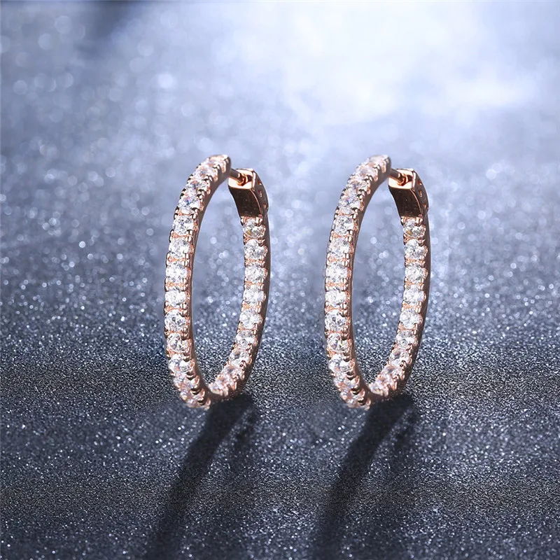 

ROXI Luxury A Row Round Circle Austrian Clear CZ Earrings for Women Party Wedding Hoop Earrings Fine Jewelry pendientes mujer