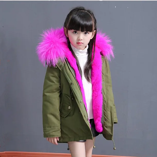 Children Fur Coats Snow Wear Winter Kids Real Fur Parkas Rex Rabbit