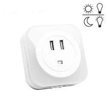 2 พอร์ตชาร์จ USB Induction Home Night โคมไฟของขวัญห้องนอนเด็ก Mini สมาร์ทเซนเซอร์ควบคุม LED Night Light เด็ก EU/US ปลั๊ก